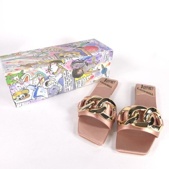 NWB Jeffrey Campbell Women's Danae Chain Flat Sandals Rose Gold Satin Size 5.5M - Picture 2 of 16